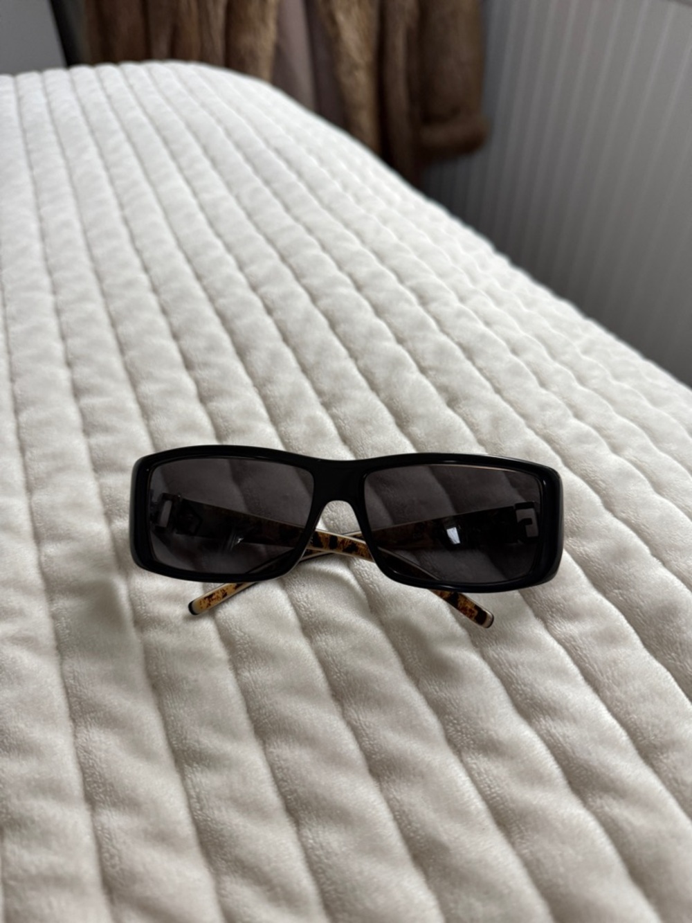 Dolce and Gabbana Rectangular Black Sunglasses with Tortoise Temples